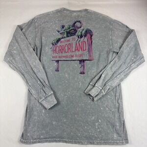 Goosebumps Welcome Horrorland Shirt Mens Sz S Long Sleeve Gray Tie Dye Acid Wash